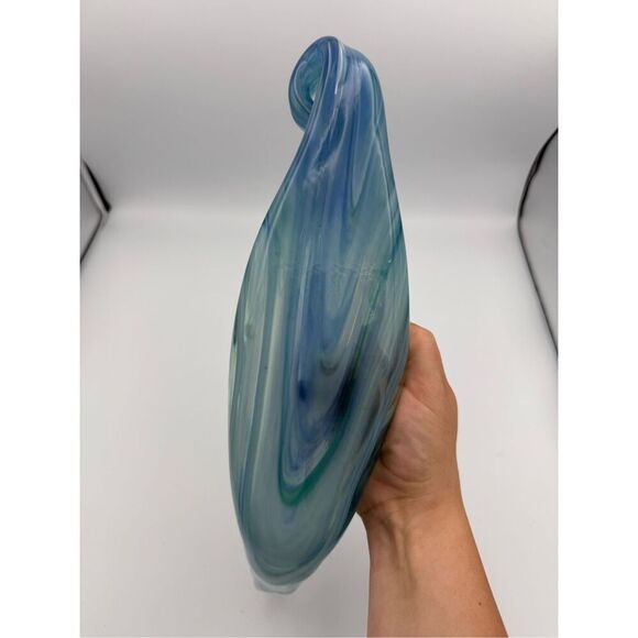 Vintage Handblown Art Glass Water Swirled Blue Green Long 14'' Murano Style - Picture 5 of 9